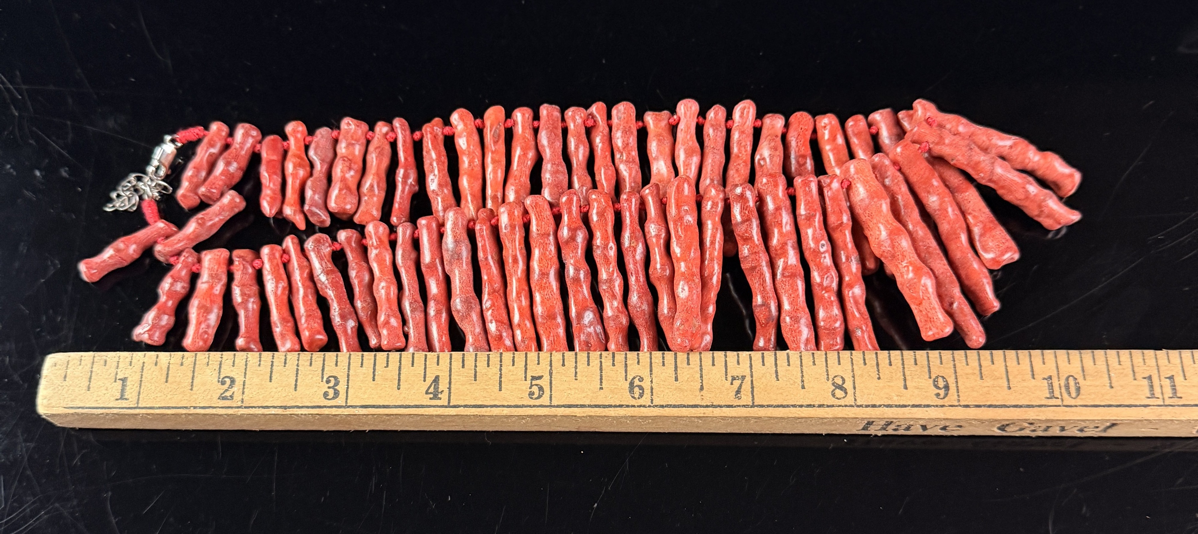 Graduated Red Branch Coral Fringe Necklace with Sterling Silver Clasp