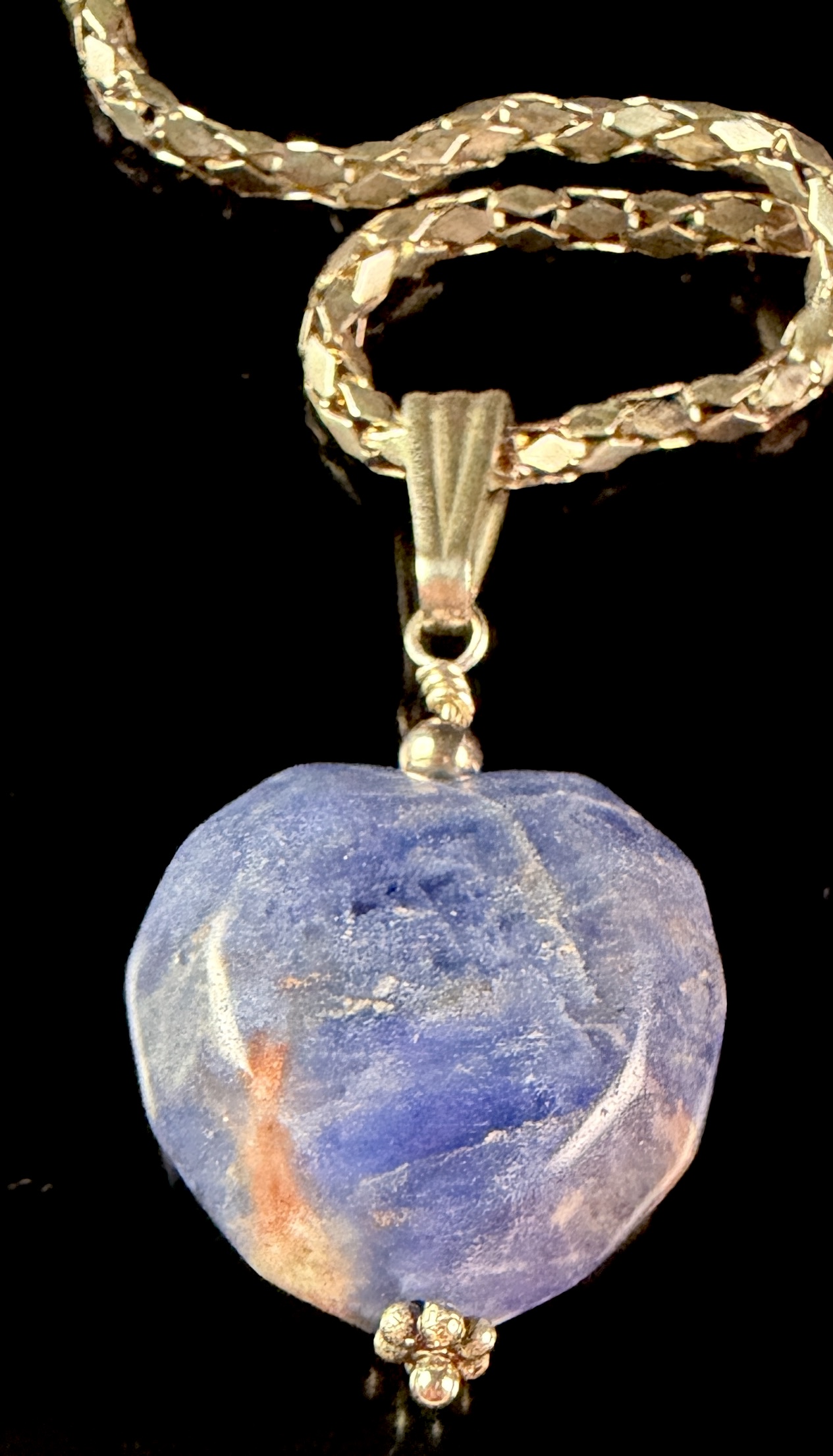 Sterling Silver and 14 Karat Gold-Filled Necklace with Rough-Cut Heart-Shaped Blue Stone Pendant