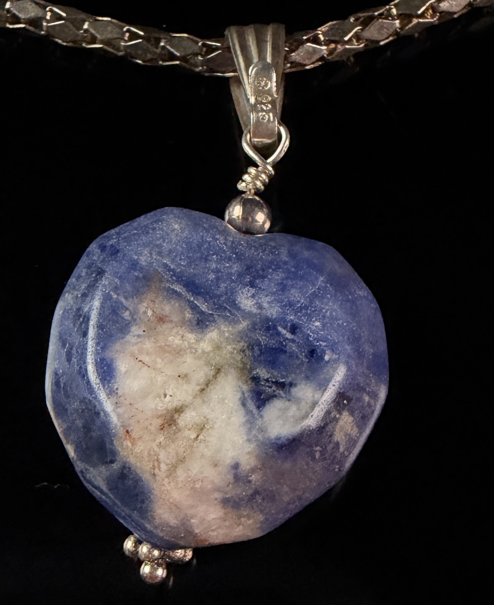 Sterling Silver and 14 Karat Gold-Filled Necklace with Rough-Cut Heart-Shaped Blue Stone Pendant