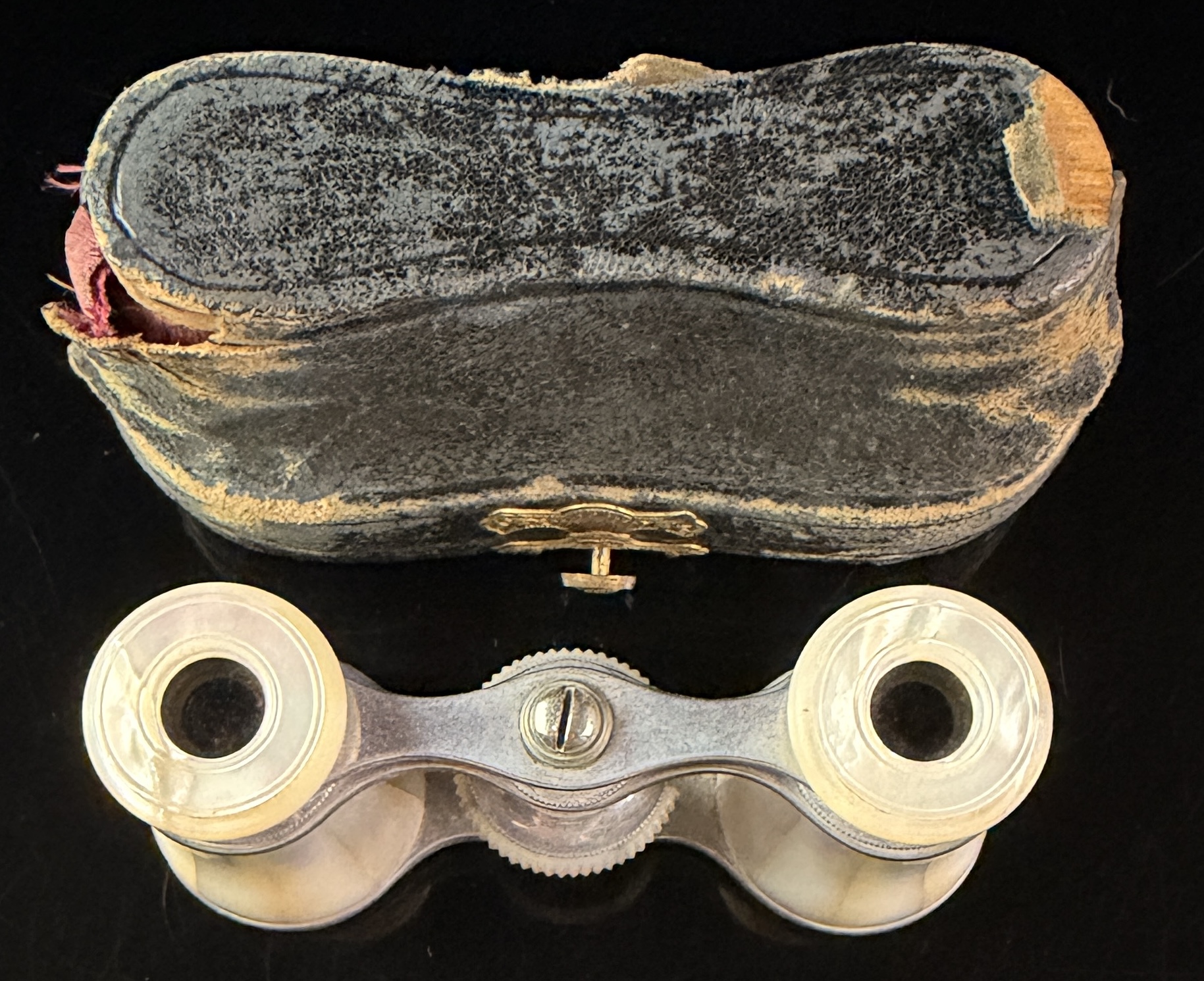 A Pair of Victorian Mother-of-Pearl and Silver-Toned Metal Opera Glasses with Original Fitted Case