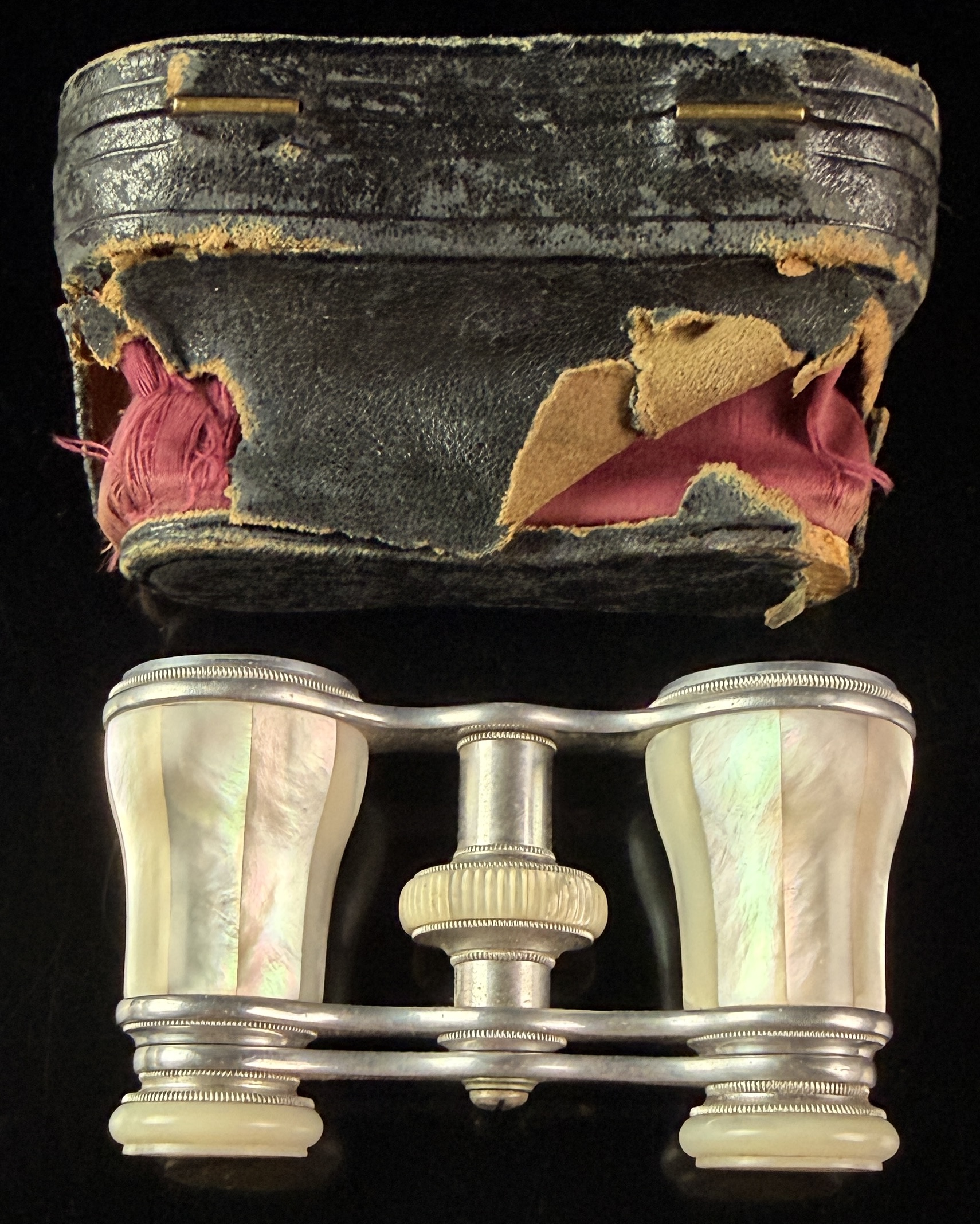 A Pair of Victorian Mother-of-Pearl and Silver-Toned Metal Opera Glasses with Original Fitted Case