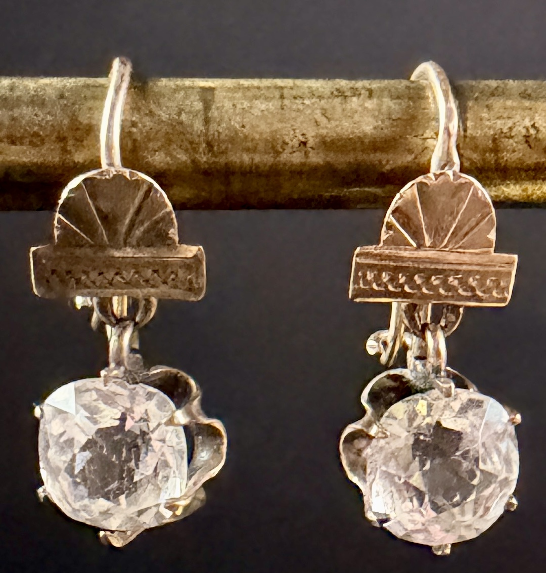 A Pair of Victorian 10K Gold and Colorless Faceted Stone Earrings