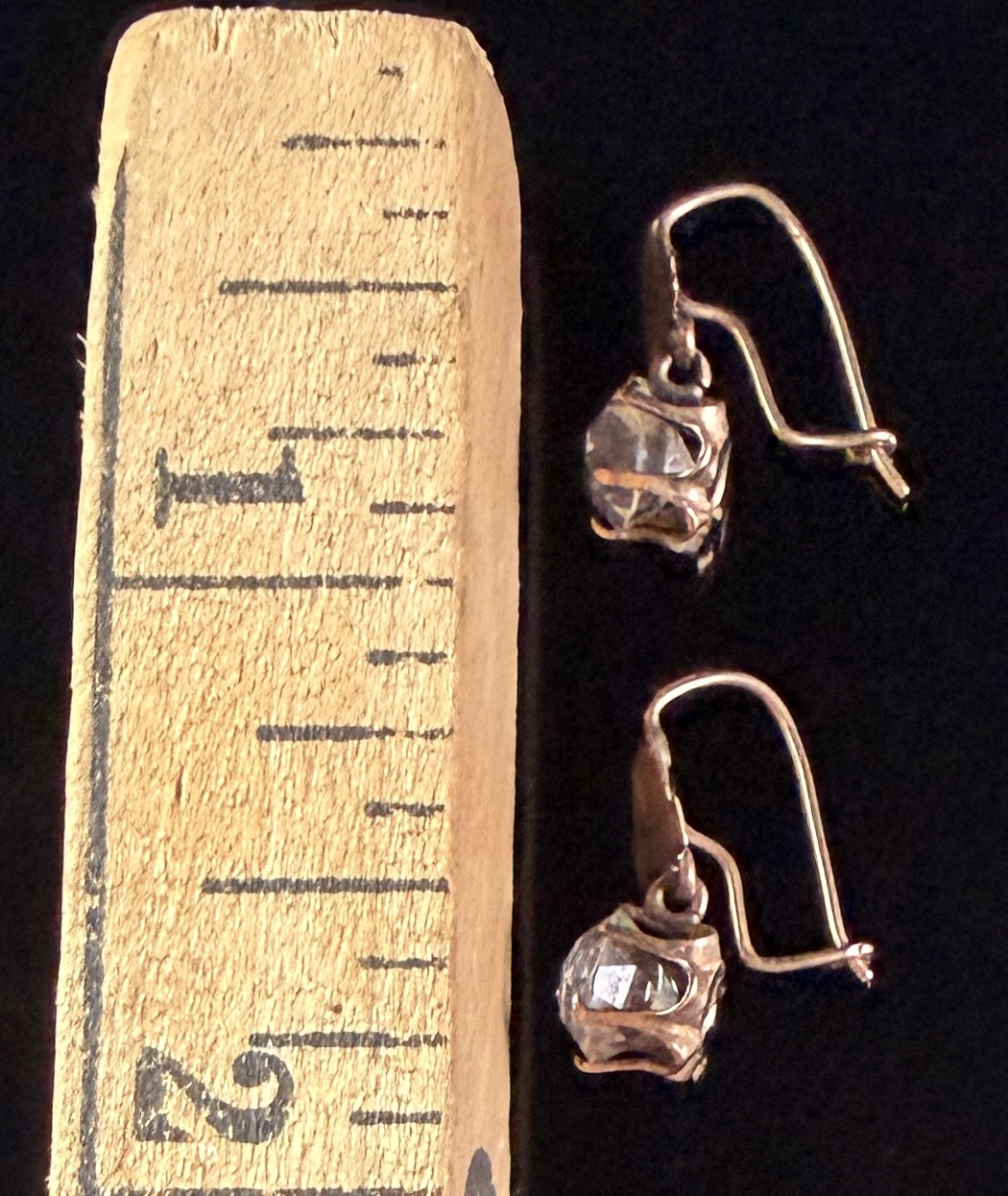 A Pair of Victorian 10K Gold and Colorless Faceted Stone Earrings