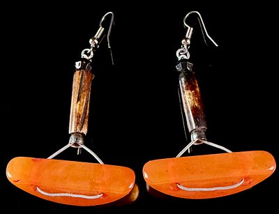 A Pair of Catalan Amber and Mixed Media Statement Drop Earrings. A matched pair of artisanal 