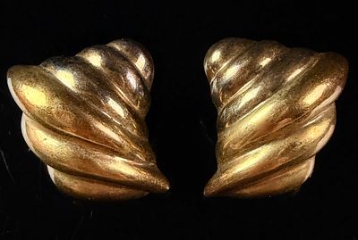 A Pair of Mexican Modernist Vermeil Sterling Silver Ribbed Shell-Form Earrings. A pair of 