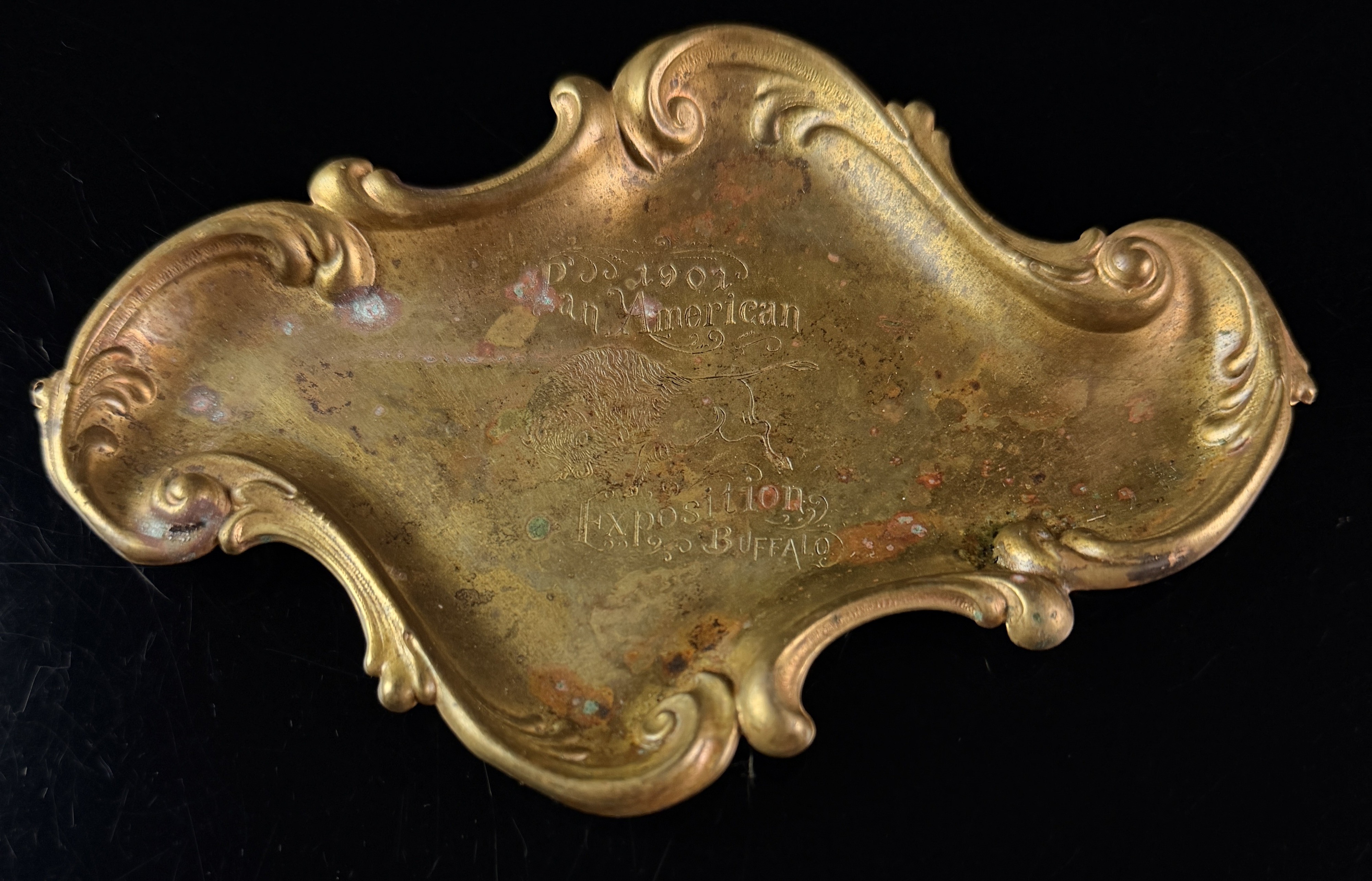 Art Nouveau Gilt Brass 1901 Pan-American Exposition Buffalo Souvenir Tray