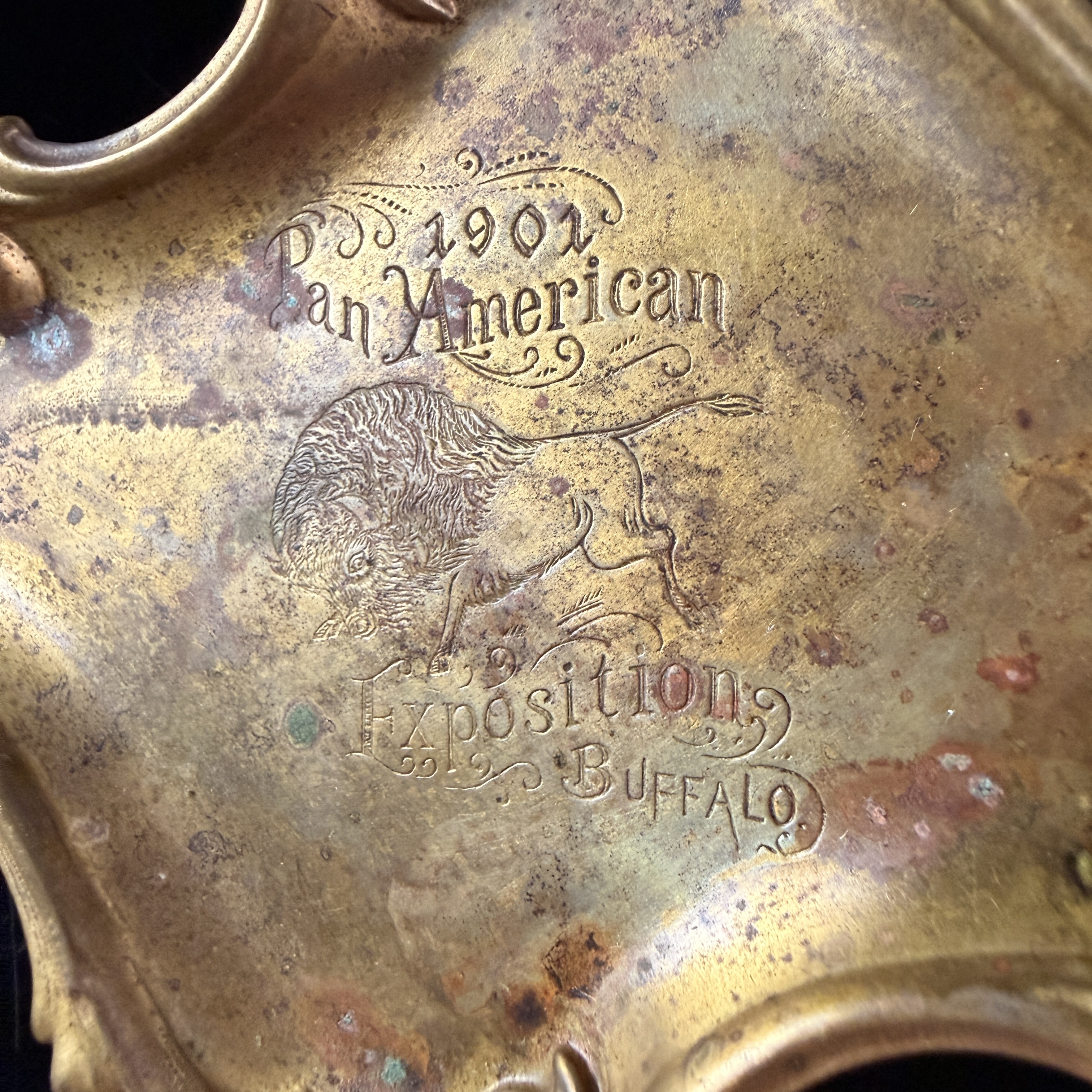 Art Nouveau Gilt Brass 1901 Pan-American Exposition Buffalo Souvenir Tray