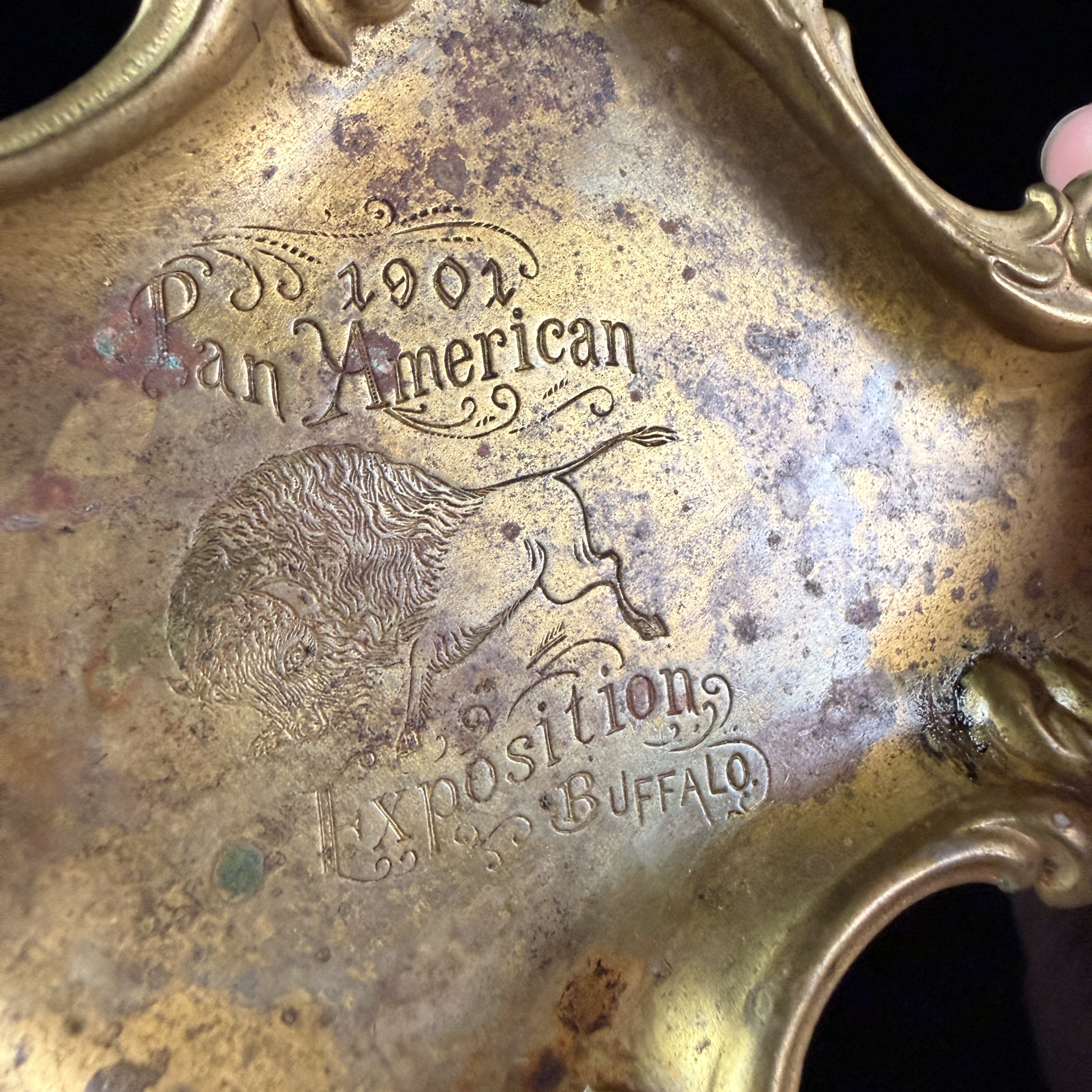 Art Nouveau Gilt Brass 1901 Pan-American Exposition Buffalo Souvenir Tray