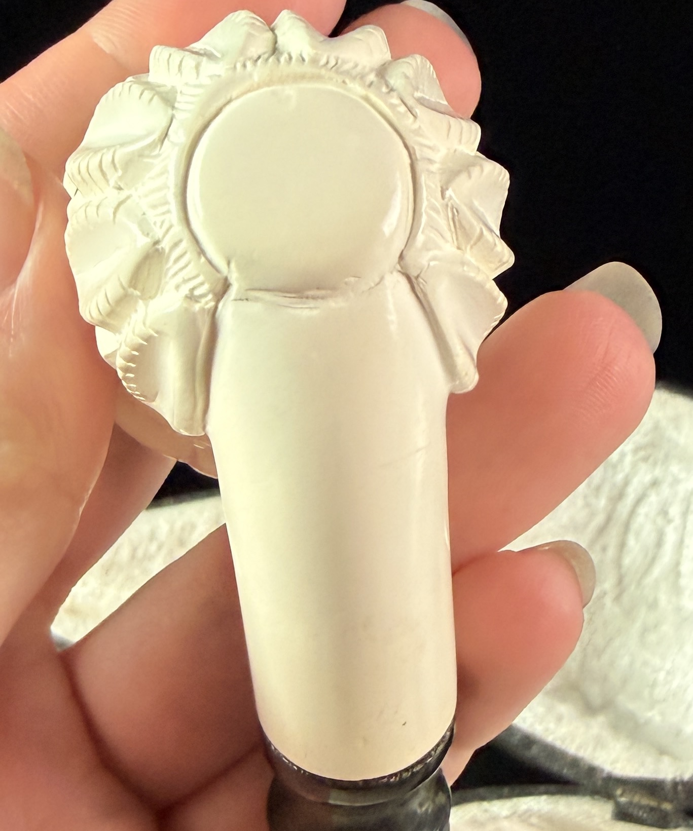 Carved Meerschaum Smoking Pipe with Mottled Green Stem and Fitted Case