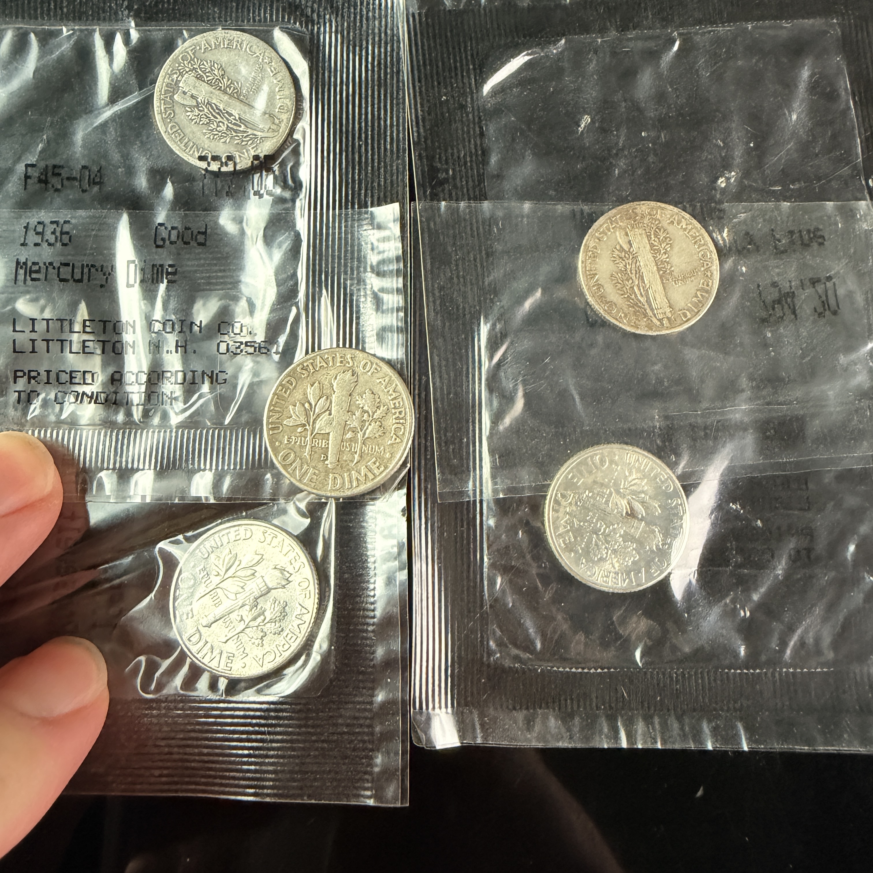 A Group of US Silver Roosevelt and Mercury Dimes from Littleton Coin Co.