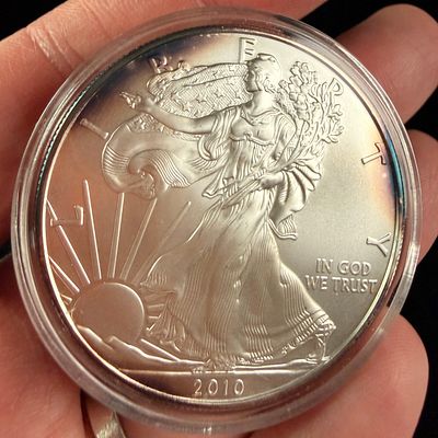2010 US Walking Liberty One Dollar Silver Eagle Bullion Coin. A 2010 US one dollar denomination 