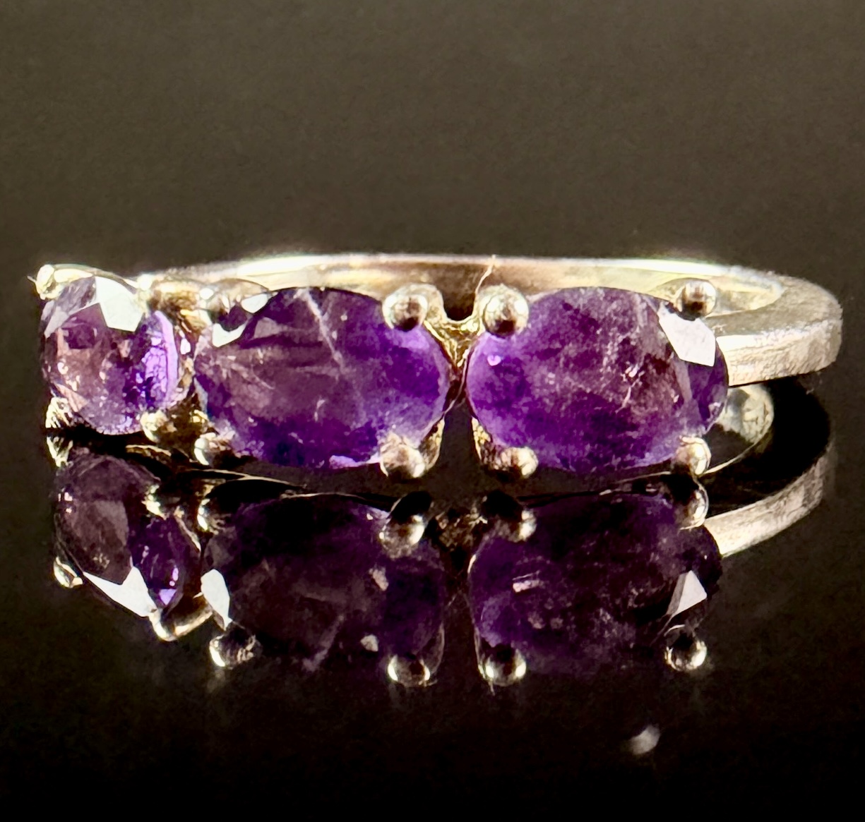 Jessica Lili African Amethyst Sterling Silver Three-Stone Trilogy Ring
