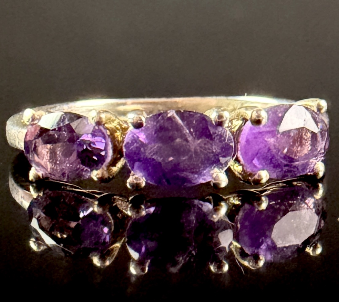 Jessica Lili African Amethyst Sterling Silver Three-Stone Trilogy Ring