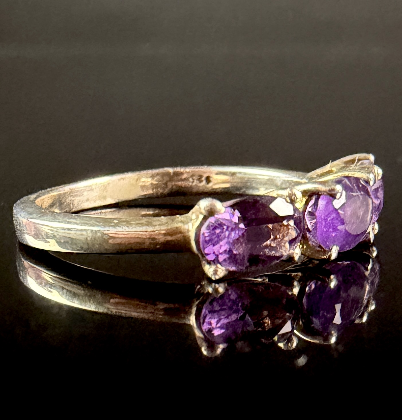 Jessica Lili African Amethyst Sterling Silver Three-Stone Trilogy Ring