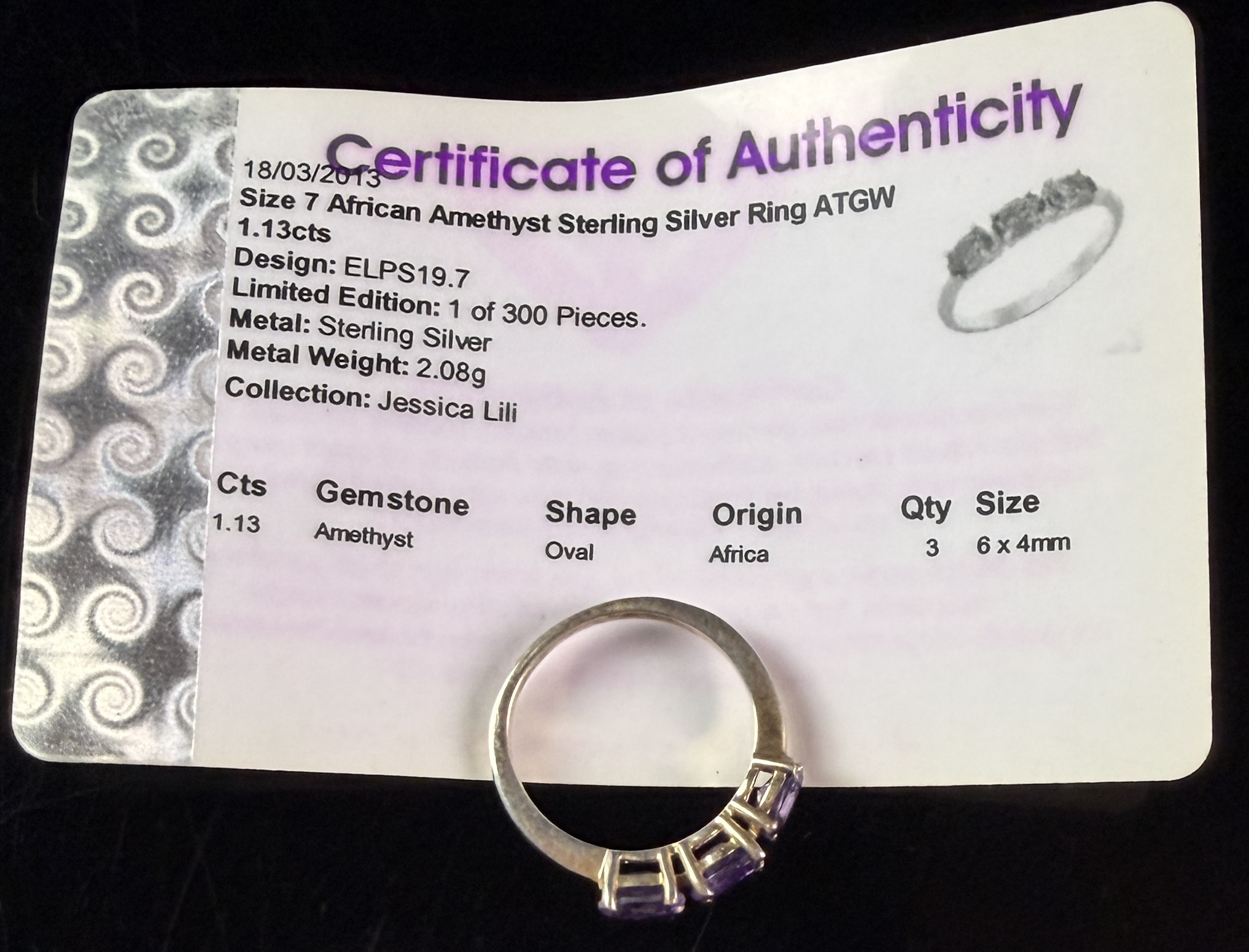 Jessica Lili African Amethyst Sterling Silver Three-Stone Trilogy Ring