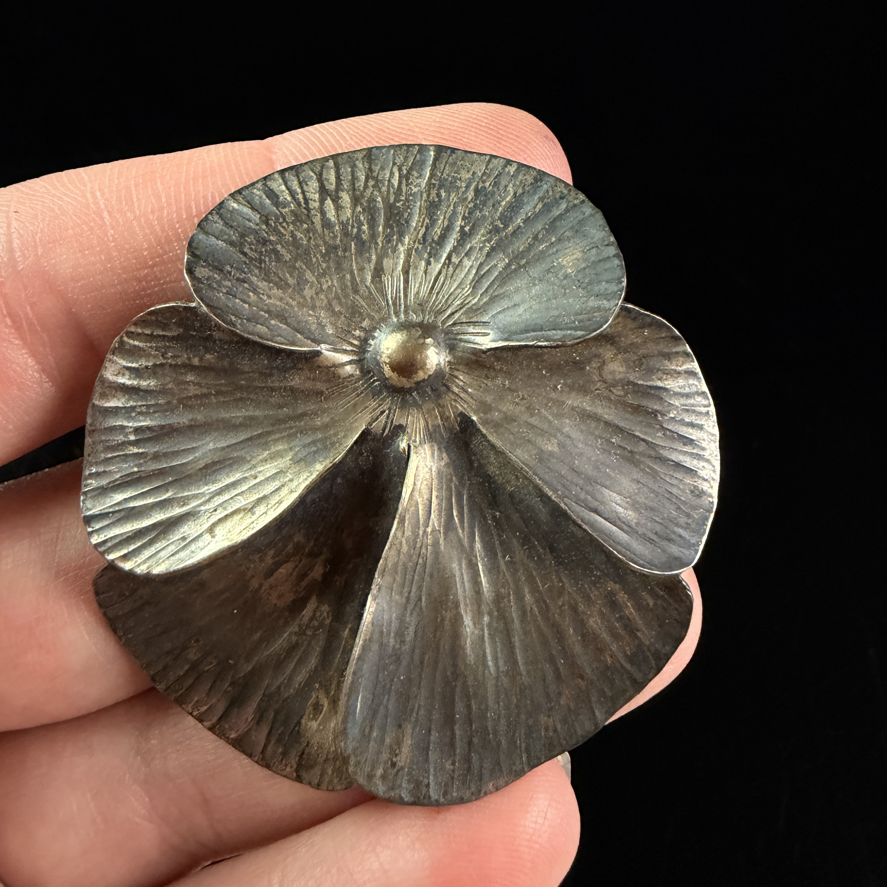 Vintage Sterling Silver Pansy Flower Brooch