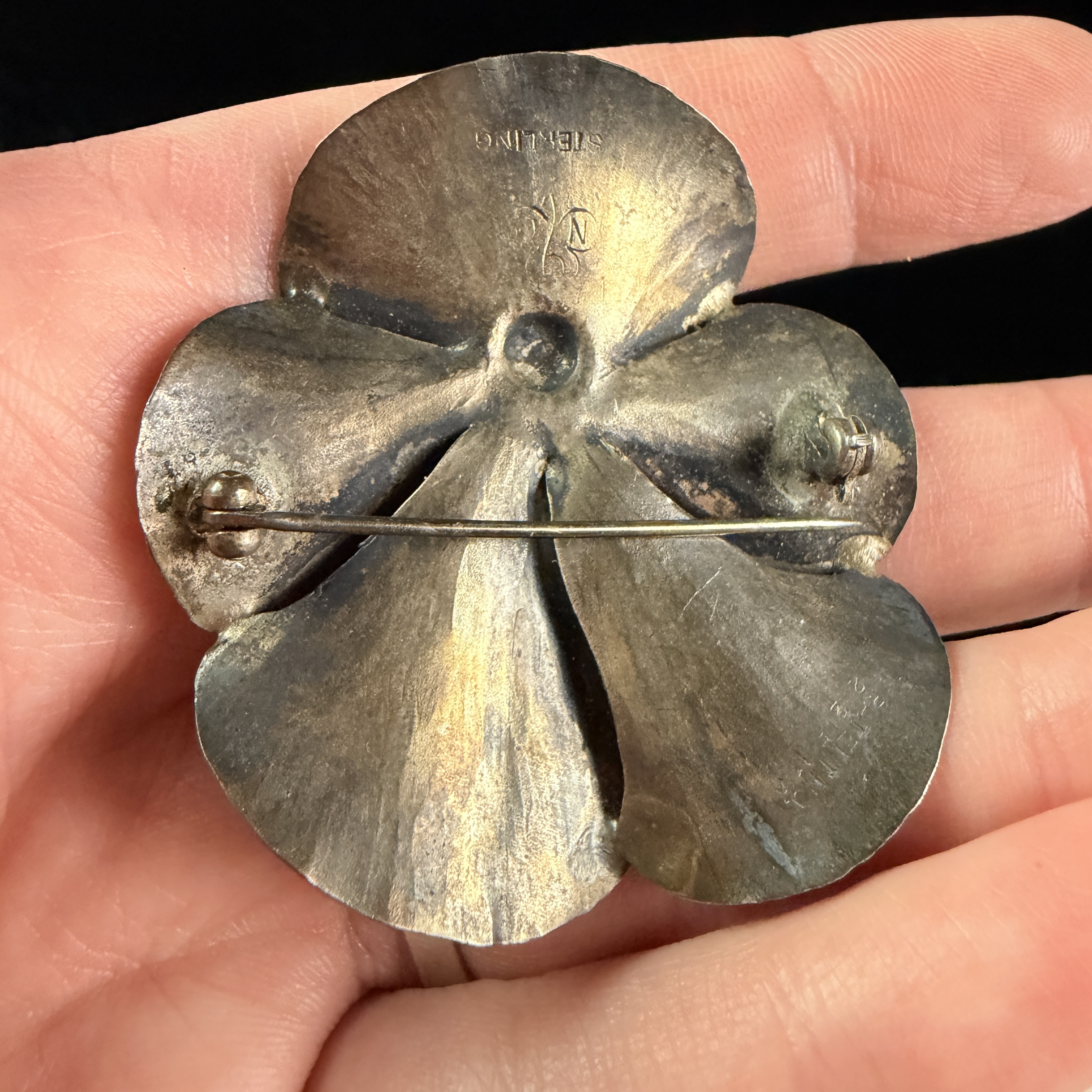 Vintage Sterling Silver Pansy Flower Brooch