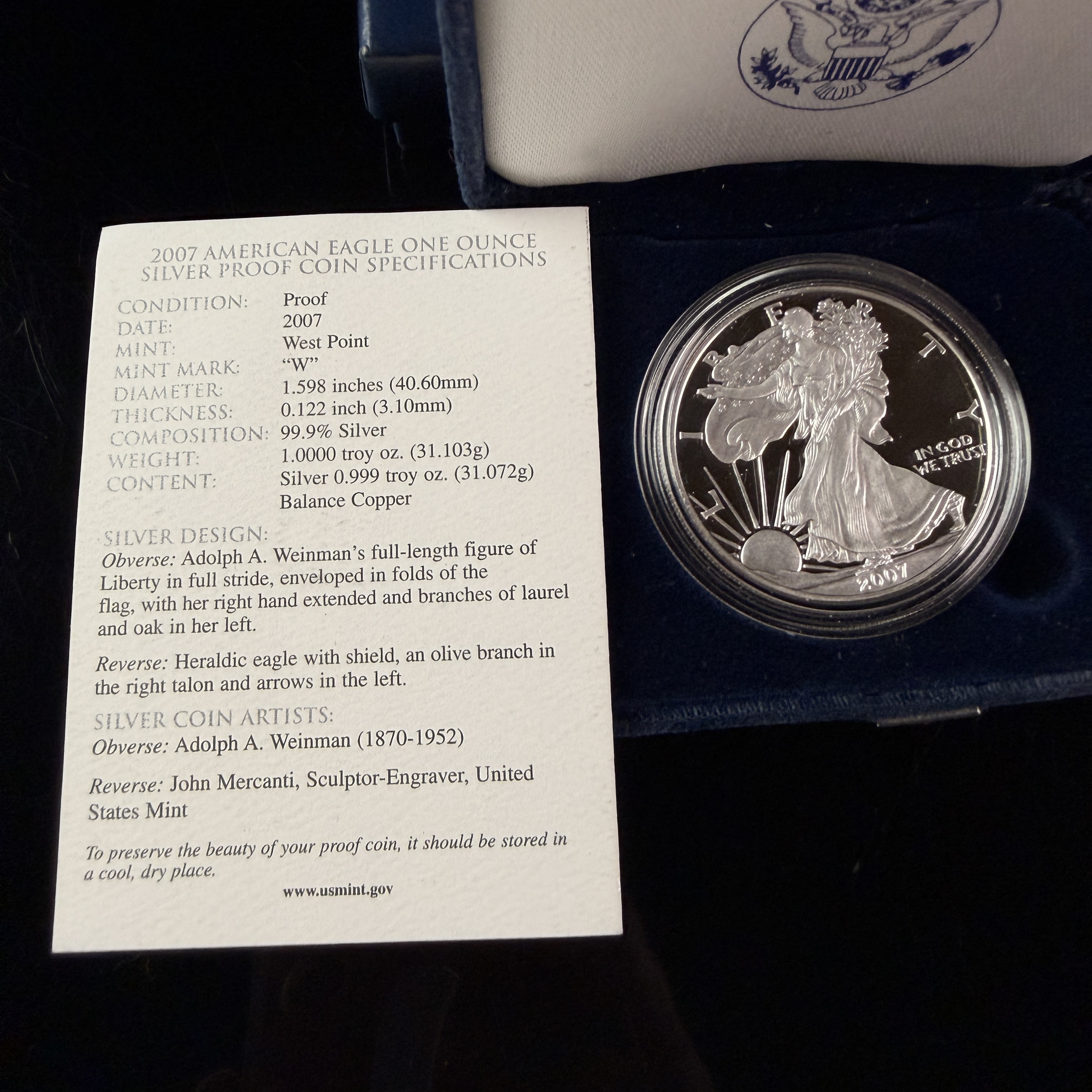 US 2007-W American Silver Eagle Proof Coin
