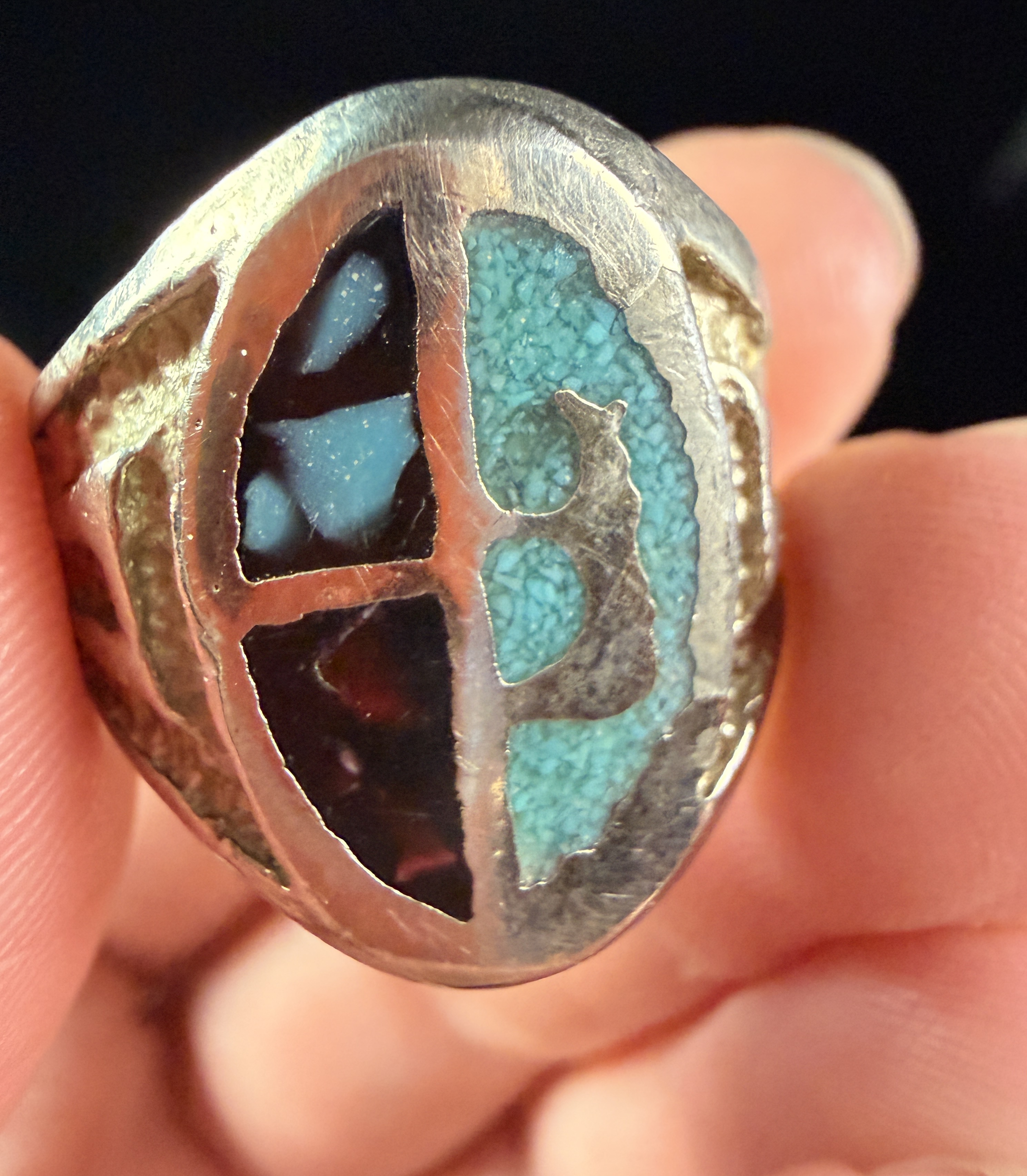 Southwestern Style Sterling Silver Multi-Stone Chip Inlay Signet Ring