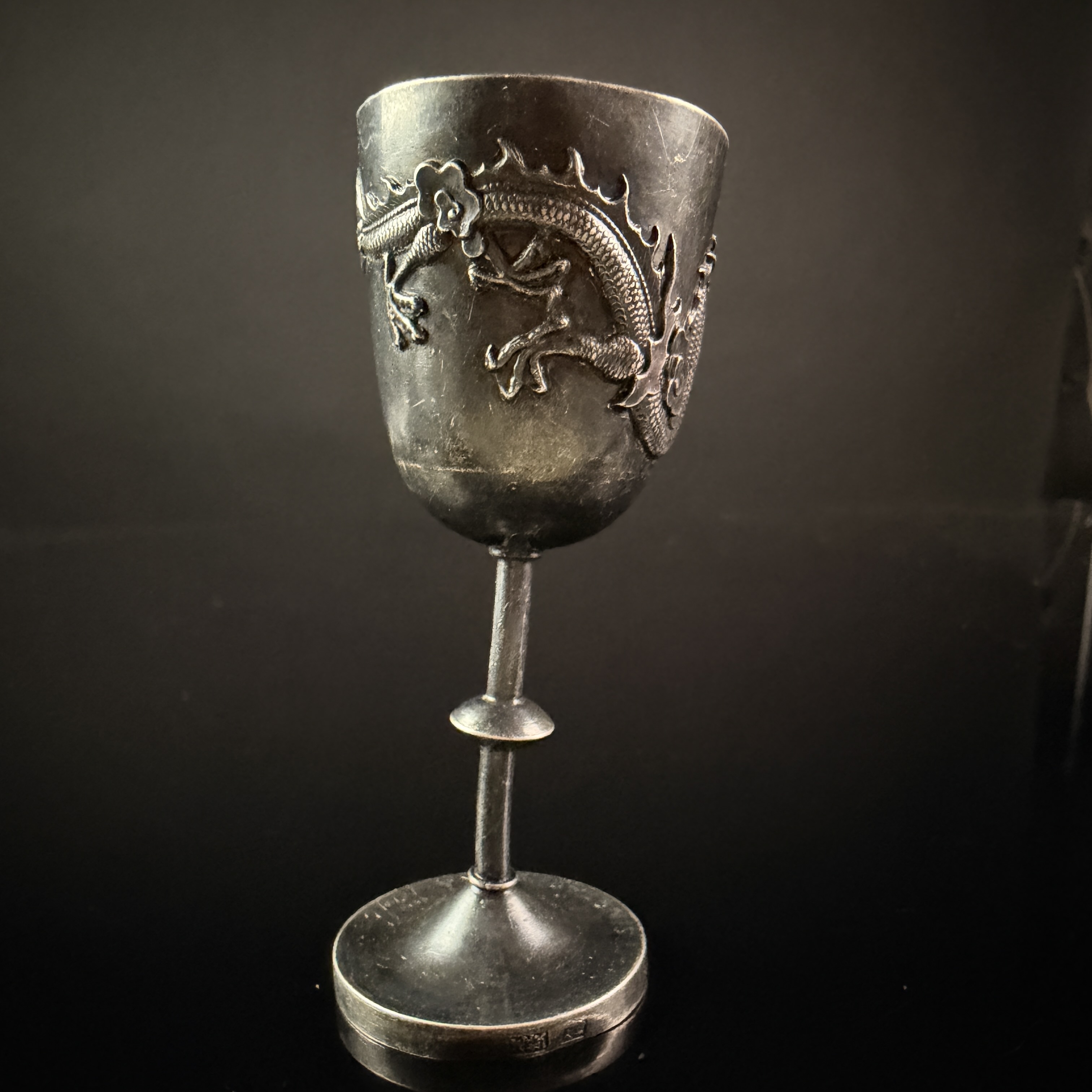 Chinese Export Silver Dragon Cordial Cup, Tsingtau, China, 1945