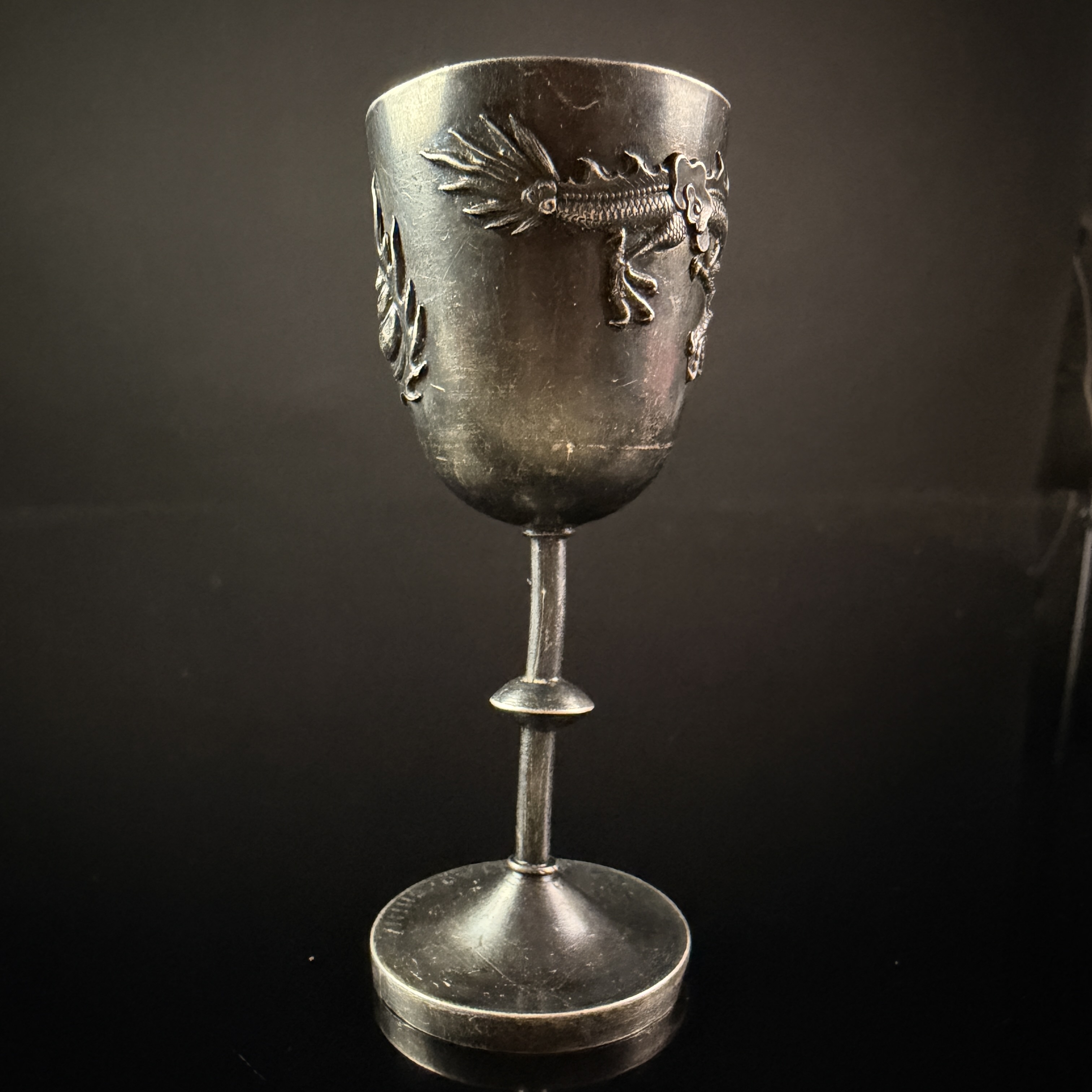 Chinese Export Silver Dragon Cordial Cup, Tsingtau, China, 1945