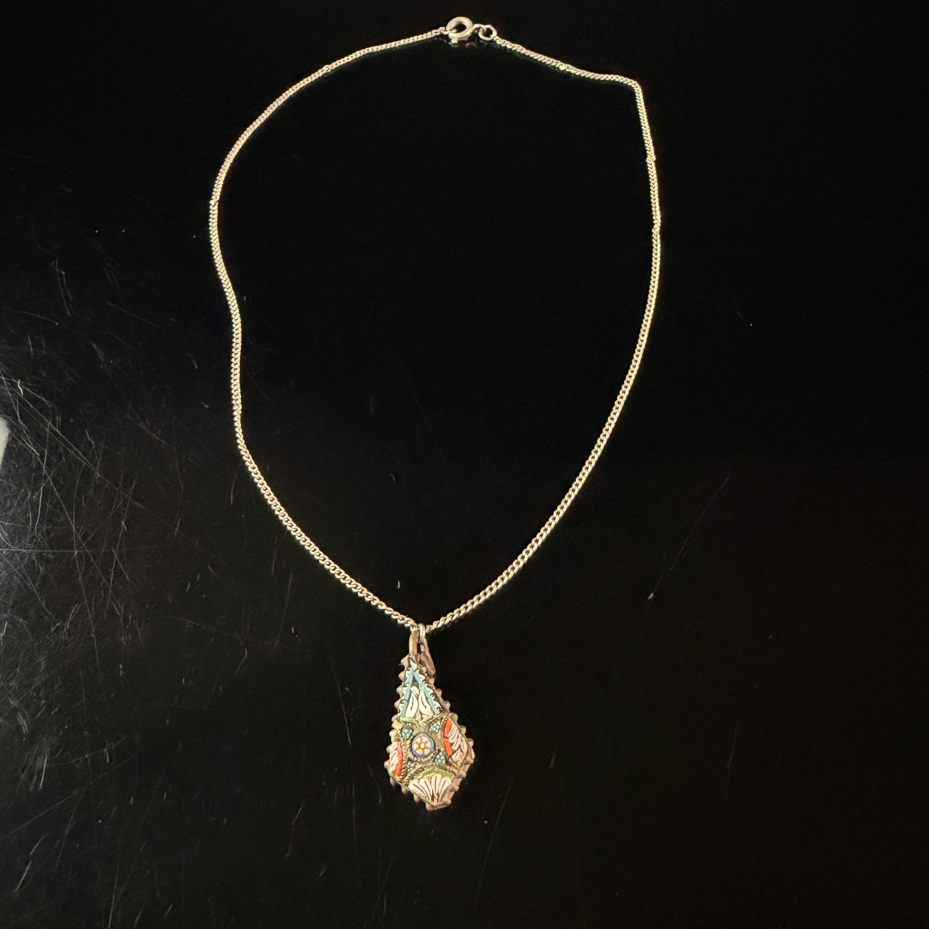 Vintage Italian Micro Mosaic Teardrop Pendant Necklace