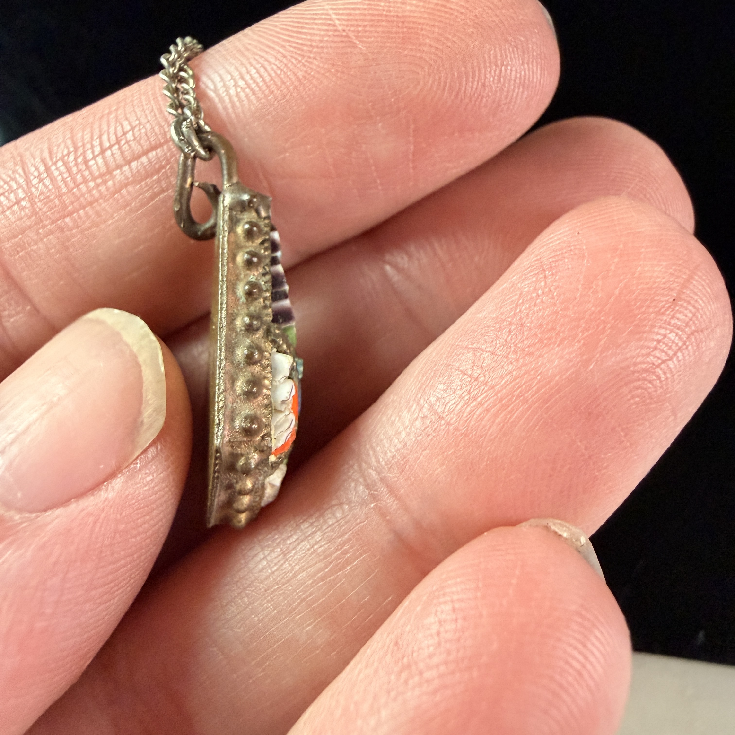 Vintage Italian Micro Mosaic Teardrop Pendant Necklace
