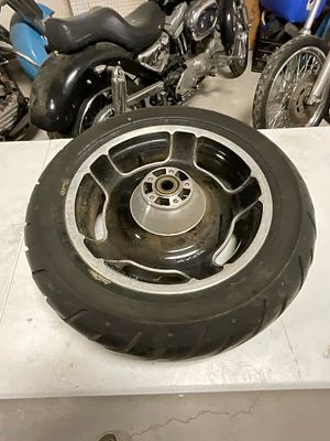 Harley-Davidson 16 x 5.00 Airstrike Rear Motorcycle Wheel and Dunlop Tire Assembly. This is a 