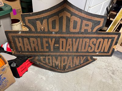 Large Vintage Harley-Davidson Motor Company Cardboard Bar and Shield Sign. A large wall-hanging 