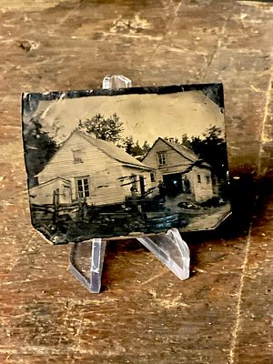 Ninth-Plate Tintype of a Rural Homestead with Figures, 19th Century. This nineteenth-century 