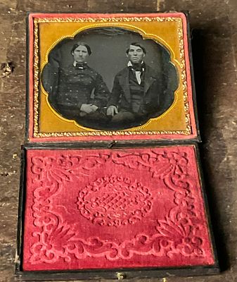 Circa 1855 Sixth-Plate Cased Daguerreotype Portrait of a Seated Couple. This sixth-plate 