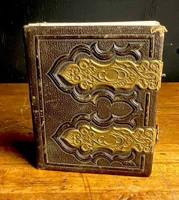 Mid-to-Late 19th-Century Leather Bound Portrait Photograph Album with Ornate Brass Clasps. A 