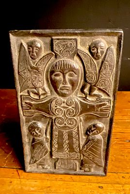 20th Century Celtic Style Cast Resin Athlone Crucifixion Plaque. A 20th-century cast resin 