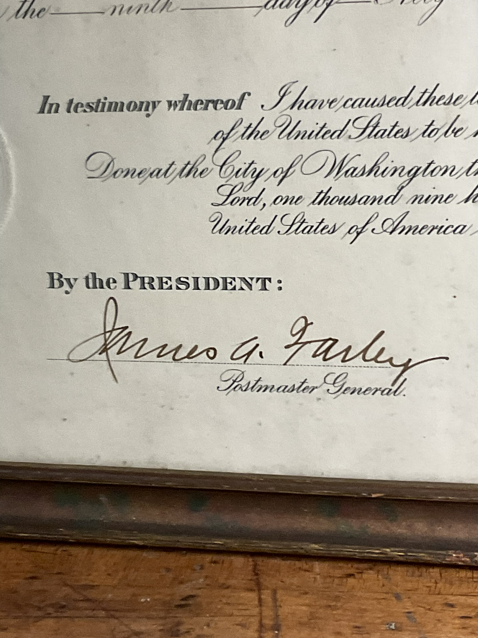 1939. Roosevelt, Franklin D. United States Postmaster Appointment Document (Signed).