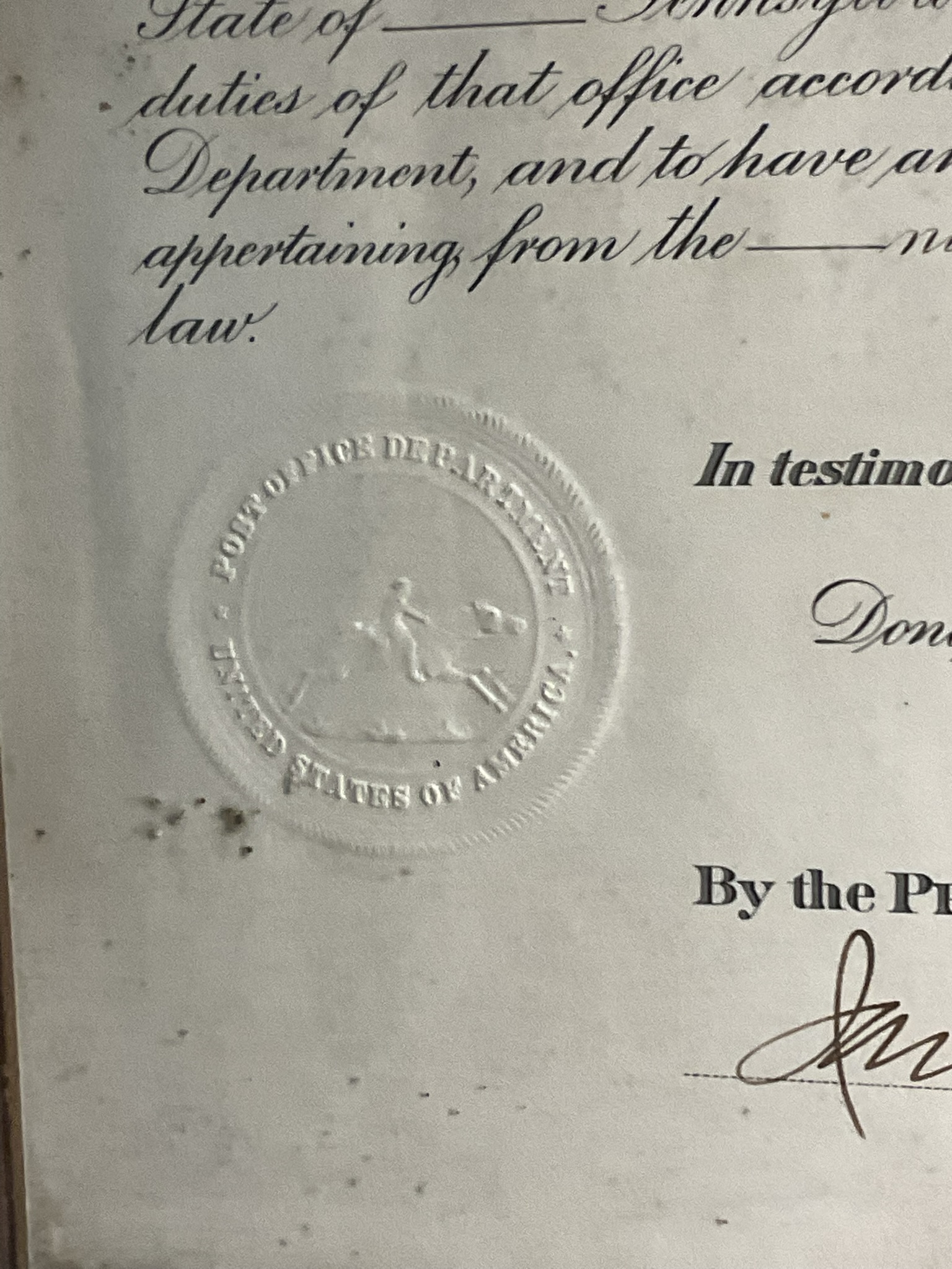 1939. Roosevelt, Franklin D. United States Postmaster Appointment Document (Signed).