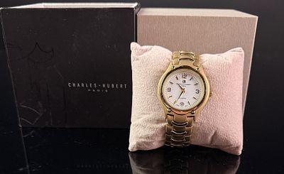 Charles-Hubert Paris Gold-Toned Quartz Wristwatch Ref. 3630-G. This Japanese-made quartz 