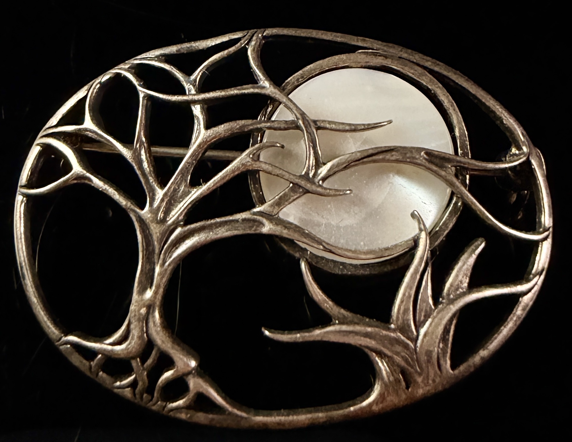 Sterling Silver and Mother of Pearl Tree of Life Openwork Brooch