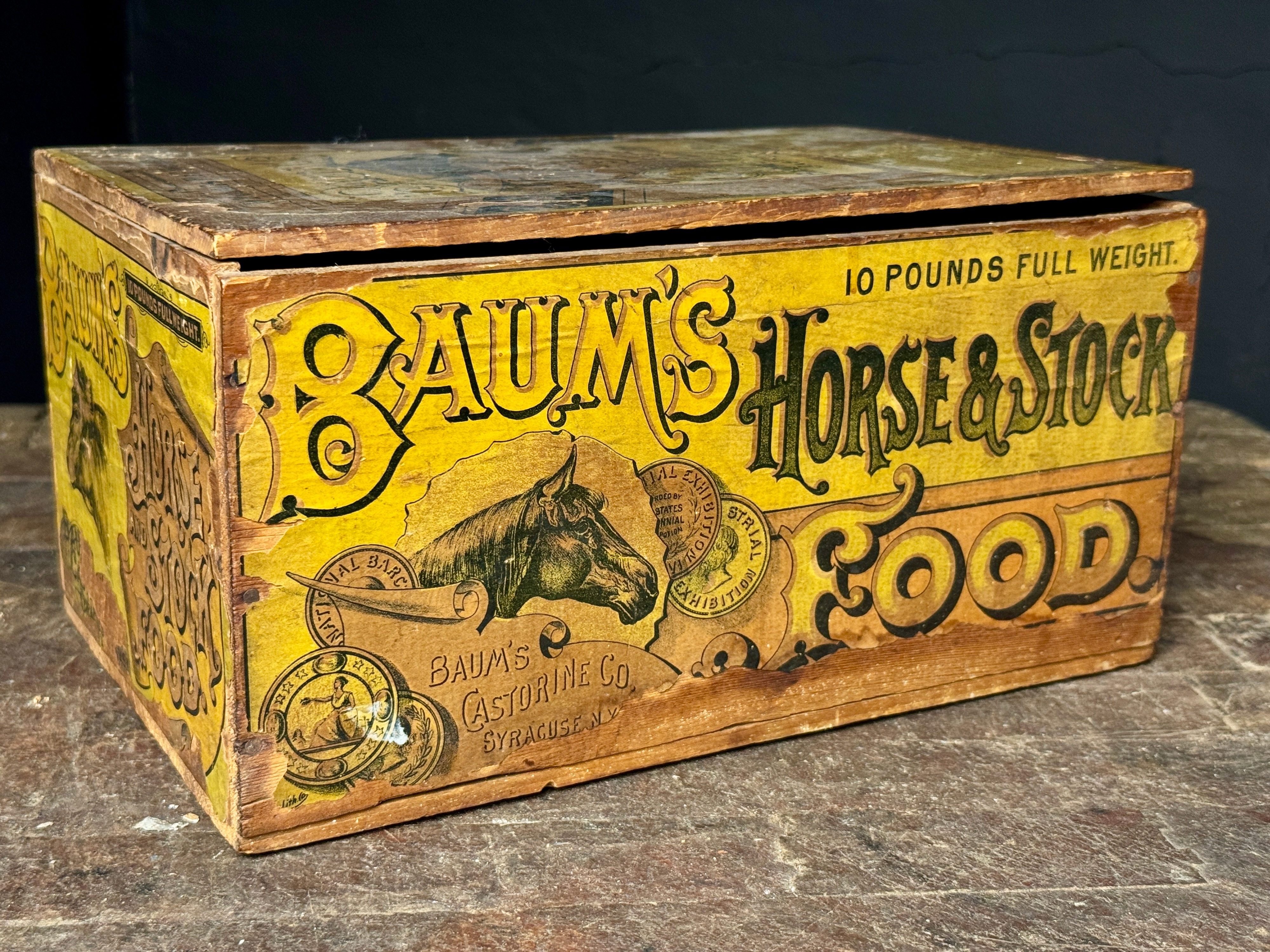 Baum's Horse & Stock Food Antique Advertising Wooden Crate