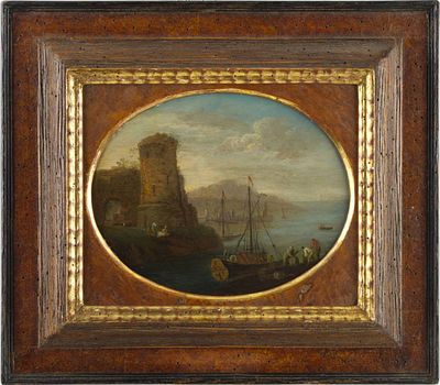 HARBOUR WITH A FORTRESS AND SAILING SHIPS. Second half of the 17th century to the 18th 