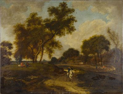 LANDSCAPE WITH A RIDER. 1680–1720Oil on canvas, 68.5&times;89 cm. Unframed.An example of a Dutch 