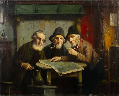 Lajos Kolozsv&aacute;ry (1871-1937) - Lajos Kolozsv&aacute;ry (1871-1937). DEBATE OVER A MAP1900–1915Oil on 