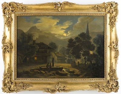 NOCTURNE IN THE ALPS (EVENING AT THE FOUNTAIN)Oil on canvas, 34.5&times;49 cm (47&times;60 cm). Unsigned. 