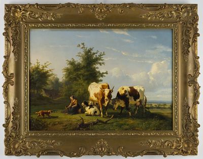 Ildephonse Stocquart (1819-1889) - Ildephonse Stocquart (1819-1889). SHARED PASTUREOil on oak panel 