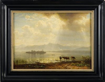 Josef Langko (1819-1862) - Josef Langko (1819-1862). EVENING MOOD AT THE CHIEMSEE1861Oil on canvas 
