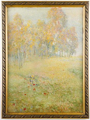 BIRCH GROVE IN SPRING HAZE. German Neo-Impressionism (Weimar school) 1900–1910Oil on heavy 