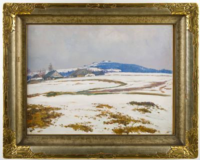 František Kav&aacute;n (1866-1941) - František Kav&aacute;n (1866-1941). HRADIŠTĚ IN WINTER1910Oil on cardboard 