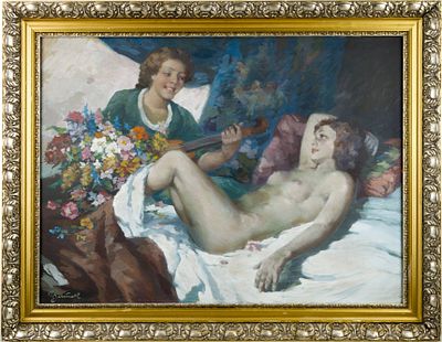 Rudolf Jelinek (1880-1959) - Rudolf Jelinek (1880-1959). MUSICAL IDYLL IN A BOUDOIROil on canvas 