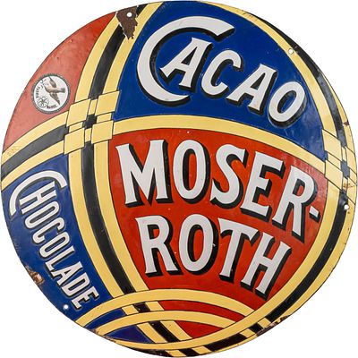 Emailschild Moser Roth, Cacao, Chocolade, Großformat, Stuttgart um 1905 (1-2)Emailschild 