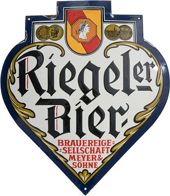 Emailschild Riegeler Bier, Riegel am Kaiserstuhl, um 1920 (1-)Emailschild Brauerei Riegel 