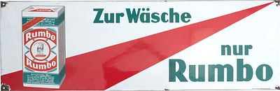 Emailschild Rumbo Seife, Freital, Dresden, um 1920 (1-)Emailschild Rumbo, flach abgekantet 